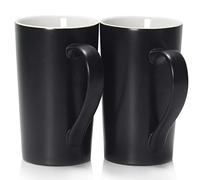 Smilatte Tazas de café grandes de 20 oz / 600 ml, taza de cerámica M007 Plain Tall con asa para hombres de papá, juego de 2, negro