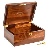 Smilco Caja de almacenamiento de madera con tapa con bisagras, caja de madera de acacia hecha a mano para recetas, almacenamiento decorativo o como recuerdo. (colores primarios)