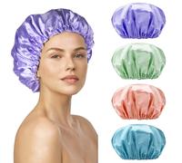SMILCO Paquete de 4 gorros de ducha de doble capa impermeable, gorros de bao reutilizables para mujeres, proteccin del cabello