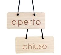 Smile BB-Cartello Aperto/Chiuso en Italiano in legno, per Negozi e attività commerciali, include ventosa per il vetro e cordone di cotone