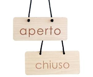 Smile BB-Cartello Aperto/Chiuso en Italiano in legno, per Negozi e attività commerciali, include ventosa per il vetro e cordone di cotone