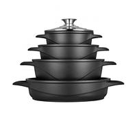 Smile MGK17 - Batería de Cocina Inducción 8 piezas, Aluminio Fundido, 4 Ollas, Tapas de Vidrio, Apta para Todo Tipo de Cocinas, libre PFOA