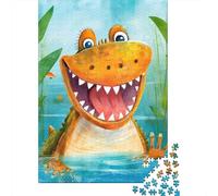 Smile du Crocodile Dessin animé 1000 Piezas Cartón Resistente Puzzle para Adultos Portátil Noche De Juegos En Familia Desafiante Y Divertido Rompecabezas 52x38cm/1000pcs