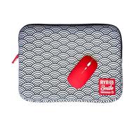 Smile - Funda Neopreno Portátil 13 y 14 Pulgadas + Ratón Inalámbrico Estampado Japonés Seigaiha Símbolo De Buena Fortuna y Prosperidad