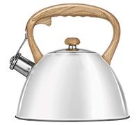 SMILE Hervidor MCN-12/B, para todo tipo de cocinas, incluyendo inducción, 3 L, acero inoxidable, mango de imitación de madera sin calentamiento, la temperatura requerida le dirá al silbato,
