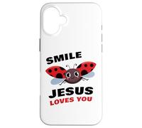 Smile Jesus Loves You - Cute Ladybug Christian Faith Cartoon Carcasa para iPhone 16 Plus