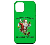 Smile Santa Claus llega a la Ciudad Funny Xmas Santa Flying Carcasa para iPhone 12/12 Pro