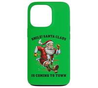 Smile Santa Claus llega a la Ciudad Funny Xmas Santa Flying Carcasa para iPhone 13 Pro