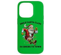 Smile Santa Claus llega a la Ciudad Funny Xmas Santa Flying Carcasa para iPhone 14 Pro