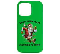 Smile Santa Claus llega a la Ciudad Funny Xmas Santa Flying Carcasa para iPhone 14 Pro MAX
