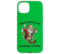Smile Santa Claus llega a la Ciudad Funny Xmas Santa Flying Carcasa para iPhone 15 Plus