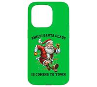 Smile Santa Claus llega a la Ciudad Funny Xmas Santa Flying Carcasa para iPhone 15 Pro