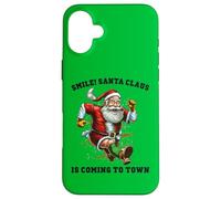 Smile Santa Claus llega a la Ciudad Funny Xmas Santa Flying Carcasa para iPhone 16 Plus