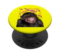 Smile! Smiling Chimpanzee with Braces Funny Humor PopSockets PopGrip Adhesivo
