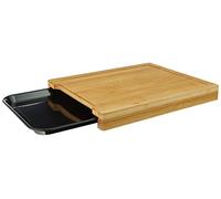 Smile Tabla de cortar Sdb-5 con bandeja extensible, madera de bambú, resistente a los arañazos y a la deformación, sin absorción de humedad ni olores, canales que retienen zumos