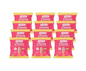 Smileat| Bolsas de Smilitos Ecológicos para Niños| Gusanitos Saludable de Maíz| Sabor Fresa y Plátano| Snack Saludable de Maíz| Alternativa a una Merienda Infantil Sana| Pack de 12 Bolsas x 25 g| 300g