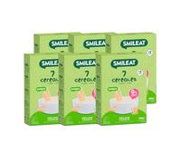 Smileat - Pack 6 Papilla para peques Ecológica de 7 Cereales - Sin Azúcar Añadido y Sin Aditivos - Ingredientes Vegetales - Fácil de Diluir y Preparar