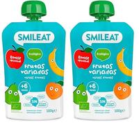 Smileat - Pouch de Frutas Ecológicas - Sin Sal ni Azúcar Añadido, Sin Gluten - Snack Práctico para Peques - Sabor a Frutas Variadas (Paquete de 2)