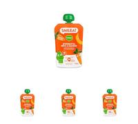 Smileat - Pouch de Frutas Ecológicas - Sin Sal ni Azúcar Añadido, Sin Gluten - Snack Práctico para Peques - Sabor a Zanahoria, Pera y Plátano (Paquete de 4)