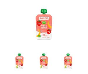 Smileat - Pouch de Frutas Ecológicas - Sin Sal ni Azúcar Añadido, Sin Gluten - Snack Práctico para Peques - Sabor a Fresa y Plátano (Paquete de 4)