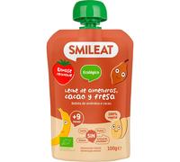 Smileat - Pouch de Frutas Ecológicas - Sin Sal ni Azúcar Añadido, Sin Gluten - Snack Práctico para Peques - Sabor a Leche de Almendras, Cacao y Fresa