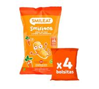 Smileat - Smilitos Snack Sabor a Maíz, Avena y Zanahoria - PACK DE 5 BOLSAS - Sin Azúcar Añadido, sin conservantes, Sin Huevo - Snack Ecológico para Peques a Partir de 8 Meses. 48g (4 bolsas, 12 g)