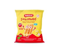 Smileat Smilondas | Snack Ecológico de Maíz, Garbanzo, Lenteja, Tomate y Queso | Para Bebés desde 15 Meses | Horneadas con Ingredientes Reales| Alternativa para una Merienda | 1 x 25g