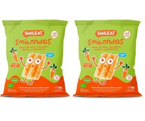 Smileat Smilondas | Snack Ecológico de Maíz, Garbanzo, Lenteja y Zanahoría | Para Bebés desde 15 Meses | Horneadas con Ingredientes Naturales | Alternativa para una Merienda Sana | 1 x 25g