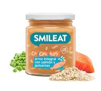 Smileat - Tarrito de Ca-Chi-Tos de Arroz Integral, Salmón y Guisantes - Sin Azúcar Añadido, Sin Sal, Sin Gluten, Sin Leche, Sin Huevos - Ideal para peques a Partir de 10 Meses - 230g