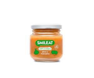 Smileat Tarrito de Frutas con Pera y Manzana, 6+ Meses, 130 g | Puré infantil con trocitos, sin gluten y sin azúcares añadidos