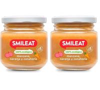 Smileat - Tarrito de Frutas Ecológicas con Manzana, Naranja y Zanahoria para peques +6 Meses - Sin Azúcar Añadido, Sin Sal, Sin Leche, Sin Huevos - 130g (Paquete de 2)