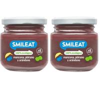 Smileat - Tarrito de Frutas Ecológicas con Manzana, Plátano y Arándano +6 Meses - Sin Azúcares Añadidos, Sin Leche ni Huevo - 130g (Paquete de 2)