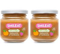 Smileat - Tarrito de Frutas Ecológicas con Melocotón y Frambuesa para peques +6 Meses - Sin Azúcar Añadido, Sin Sal, Sin Leche, Sin Huevos - 130g (Paquete de 2)
