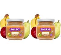Smileat - Tarrito de Frutas Ecológicas con Pera, Ciruela y Plátano para peques +6 Meses - Sin Azúcar Añadido, Sin Sal, Sin Leche, Sin Huevos - 130g (Paquete de 2)