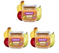 Smileat - Tarrito de Frutas Ecológicas con Pera, Ciruela y Plátano para peques +6 Meses - Sin Azúcar Añadido, Sin Sal, Sin Leche, Sin Huevos - 130g (Paquete de 3)