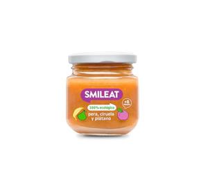 Smileat - Tarrito de Frutas Ecológicas con Pera, Ciruela y Plátano para peques +6 Meses - Sin Azúcar Añadido, Sin Sal, Sin Leche, Sin Huevos - 130g