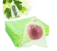 SmileLucky 50 Bolsas Protectoras para Uvas con cordón de 20×30 cm, Bolsas de Fruta Reutilizables de Organza en Malla Verde, Red antipájaros para el huerto
