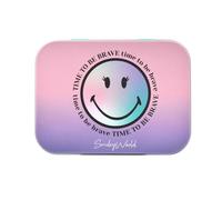 Yesos con efectos de purpurina sonriente en caja de lata de metal, dos tamaños con bonito diseño sonriente, fácil de quitar y agradable al tacto, adhesivo transpirable, 24 tiritas