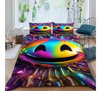 Smiley arcoíris Funda Edredon 3 Piezas 3D Impresa Playful Emoticon con Cremallera Y Funda De Almohada King（220x240cm） 100% Microfibra Juego De Cama para