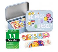 Smiley Tiritas Infantiles - 24 Apósitos Adhesivos Resistentes al Agua e Hipoalergénicos en Caja Metálica - Tiritas para Heridas de Niños con Diseño Oficial Smiley