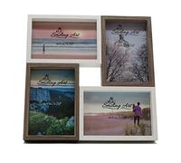 Smiling Art | Marco de fotos collage para 4 fotos | Marco de fotos de madera MDF con cristal | Para colocar de pie o colgar | Idea de regalo para cumpleaños (Blanco & Marrón oscuro, 4x10x15 cm)