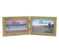 Smiling Art Marco de fotos de madera para 2 fotos, marco plegable, marco doble (beige, formato horizontal, 2 x 10 x 15 cm)