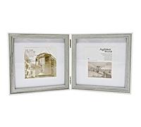 Smiling Art Marco de fotos de madera plegable para 2 fotos, marco doble (blanco + gris, 2 x 10 x 10/2 x 15 x 15 cm)