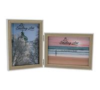 Smiling Art Marco de fotos doble de tablero de fibra de densidad media MDF con cristal, marco plegable, marco doble horizontal y vertical (blanco y beige, 2 x 13 x 18 cm)
