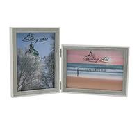 Smiling Art Marco de fotos doble de tablero de fibra de densidad media MDF con cristal, marco plegable, marco doble horizontal y vertical (blanco y gris, 2 x 13 x 18 cm)