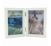 Smiling Art Marco de fotos para 2 fotos de madera, plegable, marco doble, madera MDM (2 x 10 x 15 cm, Blanco)