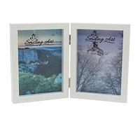 Smiling Art Marco de fotos para 2 fotos de madera, plegable, marco doble, madera MDM (2 x 13 x 18 cm, Blanco)