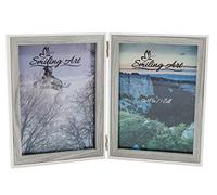 Smiling Art Marco de fotos para 2 fotos de madera, plegable, marco doble, madera MDM (2 x 13 x 18 cm, Blanco + Gris)