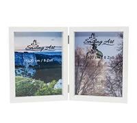 Smiling Art Marco de fotos para 2 fotos de madera, plegable, marco doble, madera MDM (2 x 15 x 20 cm, Blanco)