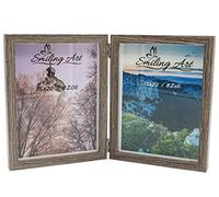 Smiling Art Marco de fotos para 2 fotos de madera, plegable, marco doble, madera MDM (2 x 15 x 20 cm, Gris)